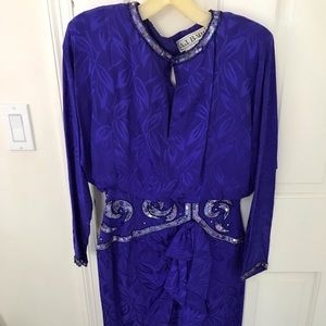 Purple drop waist beaded silk dress size 4